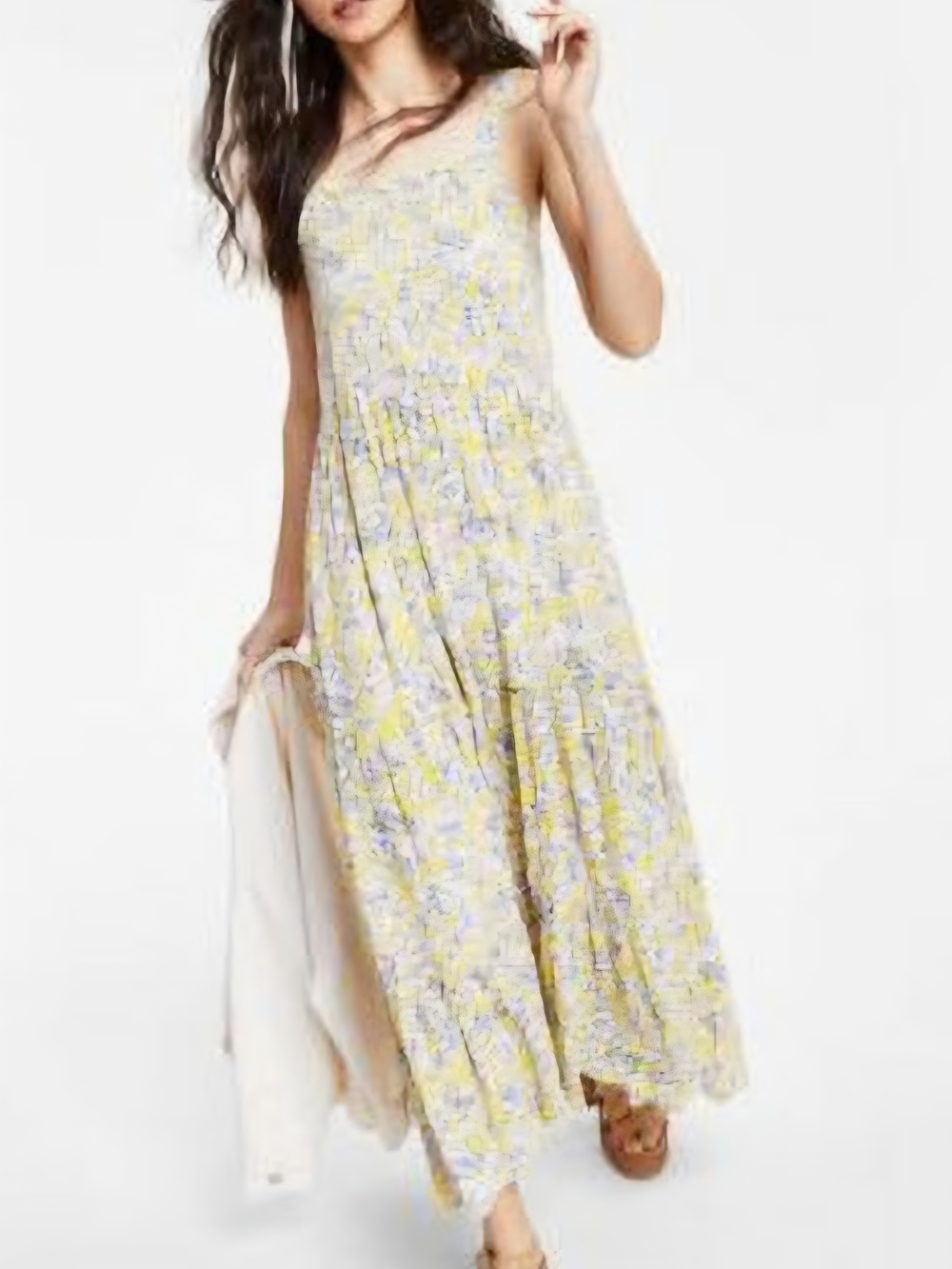 Black Tape, Sleeveless Yellow Floral Tiered Maxi Dress